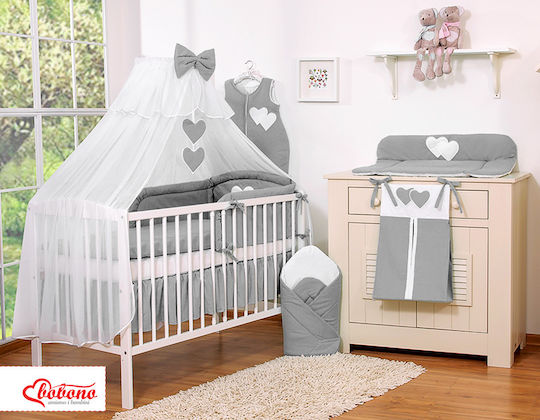 Bobono Mosquito Net Crib Tulle Gray Hanging Hearts Anthracite