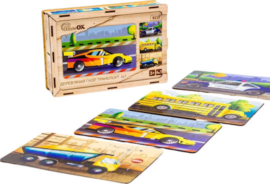 Puzzleok Puzzle din Lemn 4 în 1 Set de Puzzle-uri Vehicule Mașini de Transport