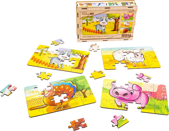 Puzzleok Ξύλινα Παζλ 4 1 Ζώα Στη Φάρμα Παζλ Σετ Φάρμα