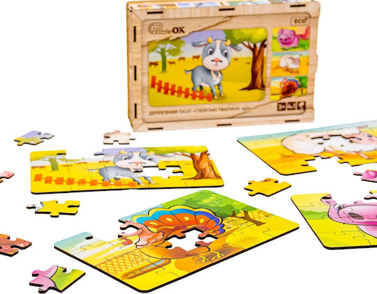Puzzleok Ξύλινα Παζλ 4 1 Ζώα Στη Φάρμα Παζλ Σετ Φάρμα