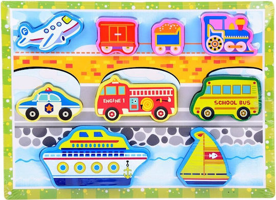 Jokomisiada Wooden Vehicle Transport Puzzle 9 Pieces Match Shapes Za5257