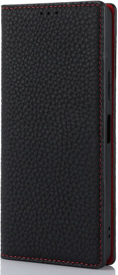 Sony Xperia 10 V Litchi Hautstruktur Schwarze Flip-Hülle