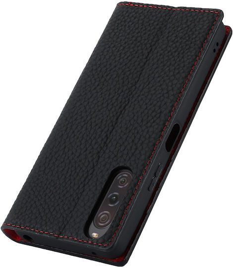 Sony Xperia 10 V Litchi Hautstruktur Schwarze Flip-Hülle