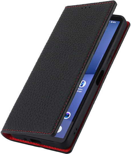 Sony Xperia 10 V Litchi Hautstruktur Schwarze Flip-Hülle