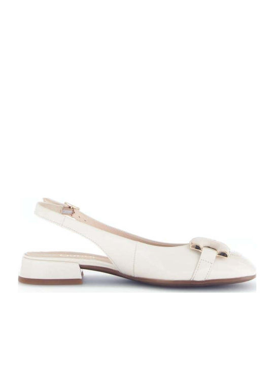 Lederne Damen Ballerinas mit Riemen in Beige Farbe