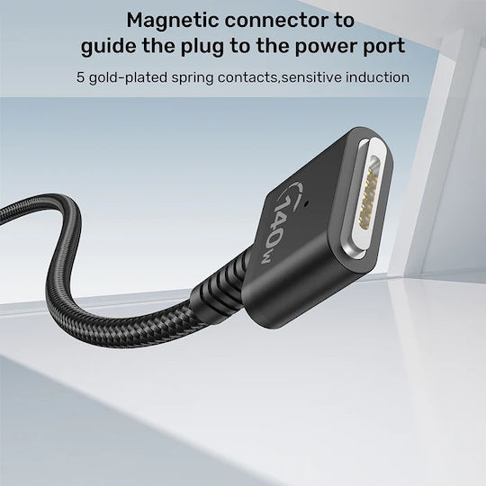 Unitek LED Magnetic USB 2.0 Cable USB-C Male Magsafe 3 140W PD Black 1m C14121BK-1M