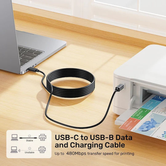 Unitek USB 2.0 Cable USB-C male - USB-B Black 5m (C14140ABK-5M)
