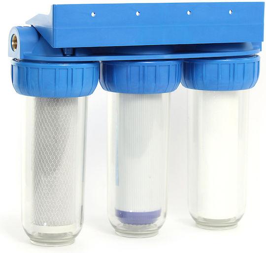 QWaterFilters WH3 Συσκευή Φίλτρου Νερού Κεντρικής Παροχής / Κάτω Πάγκου Τριπλή 3/4'' με Ανταλλακτικό Φίλτρο QWaterFilters PP 5μm, QWaterFilters GAC,QWaterFilters CTO 5μm NW.0120