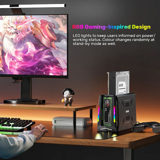 Unitek USB-C NVME PCIe SATA HDD 10Gbps RGB Docking Station S1234B