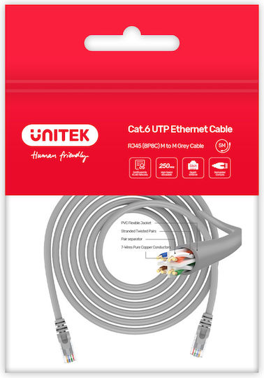 Unitek Direct Attach Copper Cat.6 (Gigabit) Καλώδιο Δικτύου Ethernet 5m Γκρι