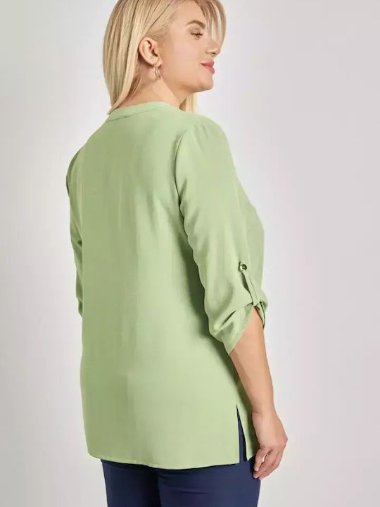 Damen Bluse mit 3/4 Ärmel & V-Ausschnitt Green