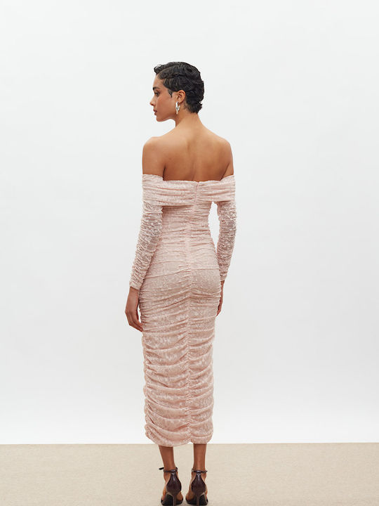 Rochie Midi De Seară Cu Dantelă Roz