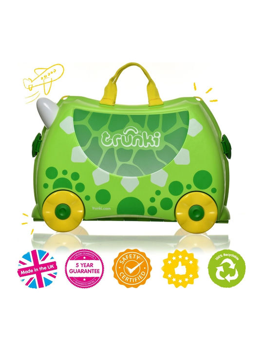 Trunki Trunkisaurus Rex Детски Куфар За Пътуване Кабинен Твърд Зелен С 4 Колела Височина 31см