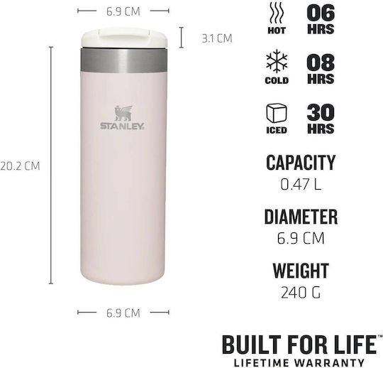 Stanley AeroLight Transit Thermosflasche Rostfreier Stahl BPA-frei 470ml Tasse Thermos Rosa Quarz