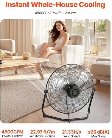 Vevor Ventilator De Pardoseală Putere 72W Diametru Ventilator 50.8cm Negru
