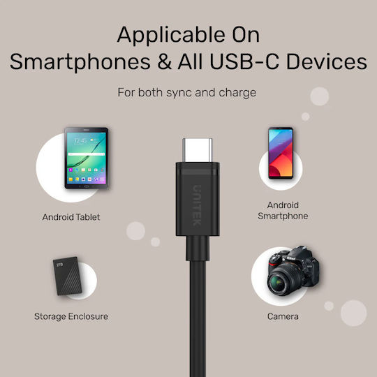 Unitek USB 2.0 Cable USB-C male - USB-C 100W PD Μαύρο 3m Y-C477BK-3M