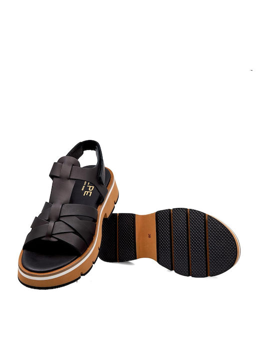Leder Flache Sandalen für Damen in Schwarz Farbe