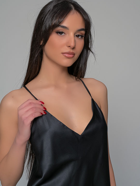 Milena by Paris Καλοκαιρινό Σατέν Babydoll Μαύρο