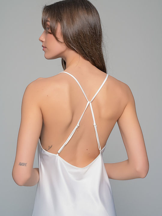 Milena by Paris Summer Satin Bridal Women's Nightdress with String Ivory, White