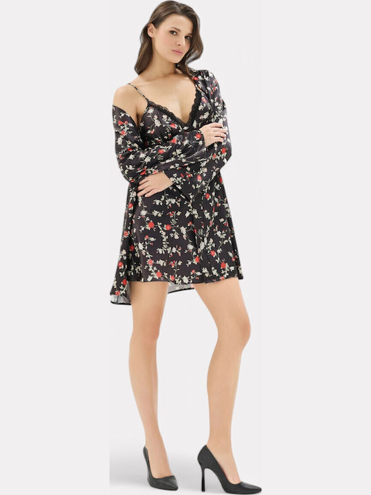 Moongirl Summer Women's Pyjama Set Satin Black