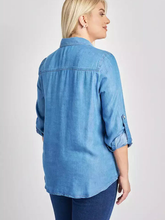 Langärmelig Damen Hemd Blue