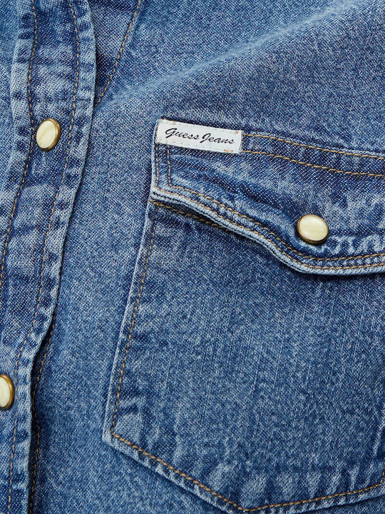 Mânecă lungă Femei Denim Cămașă Mid Wash