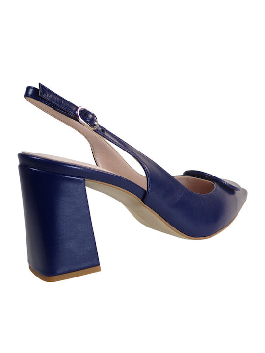 Leather Blue Heels with Strap