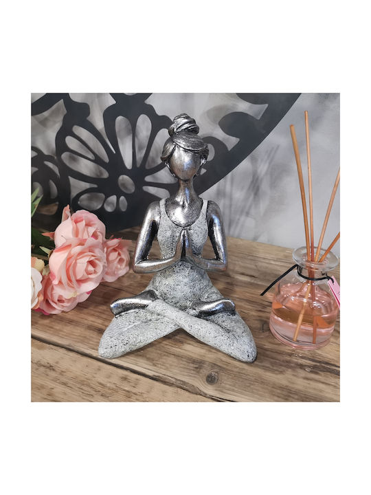 Handgefertigte Skulptur Yoga Mädchen Silberton 16x13x24cm