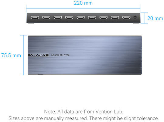 Vention HDMI Splitter 8-Port 4K 1.4 W UK PSU Akqb0-uk