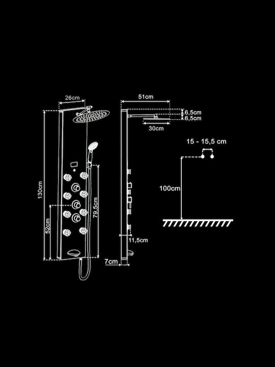 Shower Column & Hydromassage Vinci Dark Crystal Thermostatic J798020+v771037 Black Glossy Shower Column & Hydromassage Vinci Dark Crystal Thermostatic J798020+v771037 Black Glossy