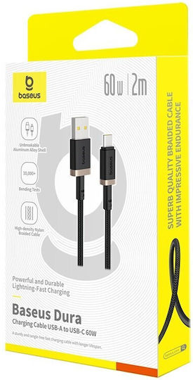Baseus Dura Braided USB 2.0 Cable USB-C male - USB-A 60W PD Μαύρο 2m P10377802U01-02