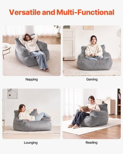 Bean Bag Chair Poof Γκρι Βελούδο