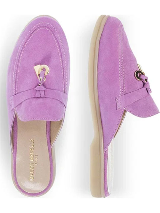 Flat Δερμάτινα Mules σε Ροζ Χρώμα