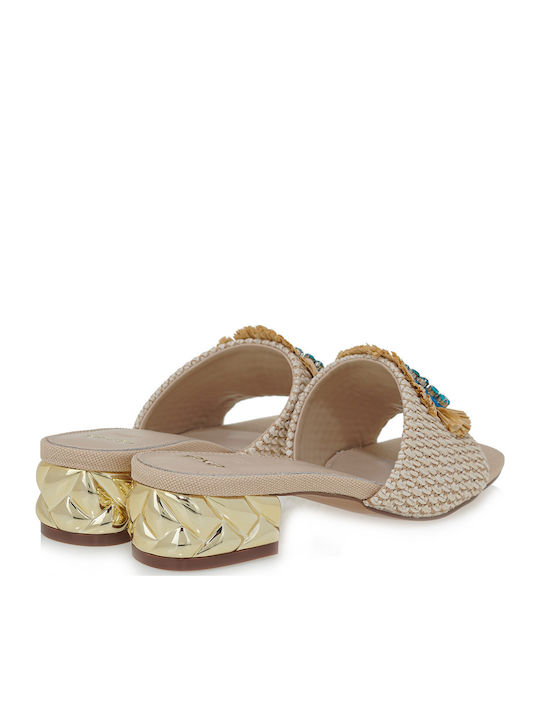Mules mit Chunky Niedrig Absatz in Beige Farbe