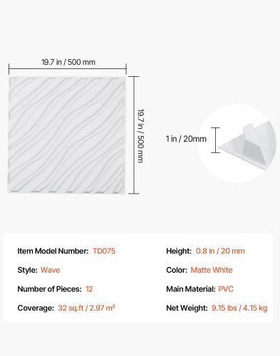 3D Wall Panels From PVC With Glue White 50x50cm