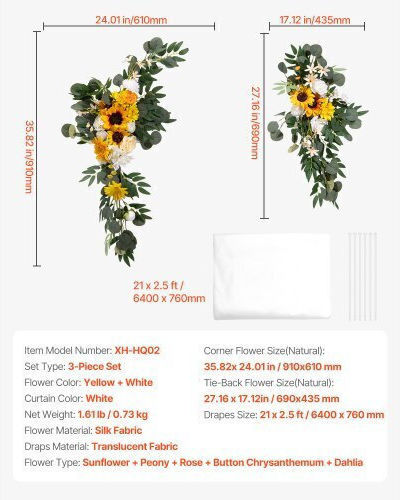 Set de Flori Artificiale pentru Nuntă Vevor Galben 2 Flori & 1 Bucată de Material Hlgmhtj3jths78u39v0