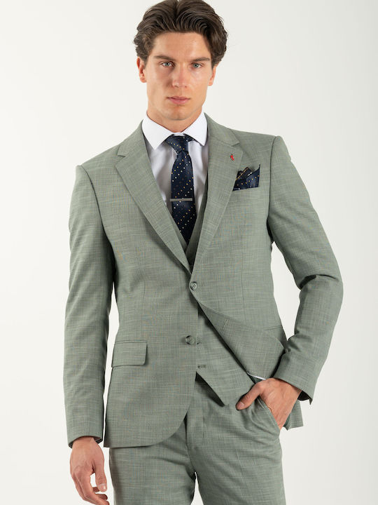 Summer Men's Suit with Vest Green