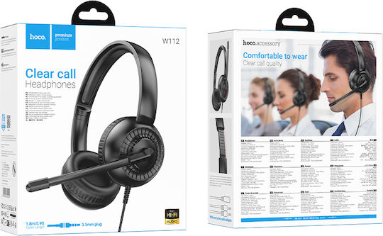 Hoco W112 Pure Надушници Мултимедийни слушалки с микрофон и връзка 3,5 мм жак в Черен цвят