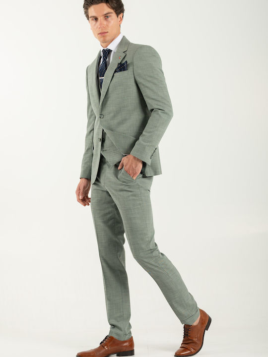 Summer Men's Suit with Vest Green