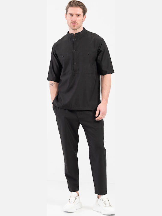 Long Sleeve Overshirt in Wide Line Black