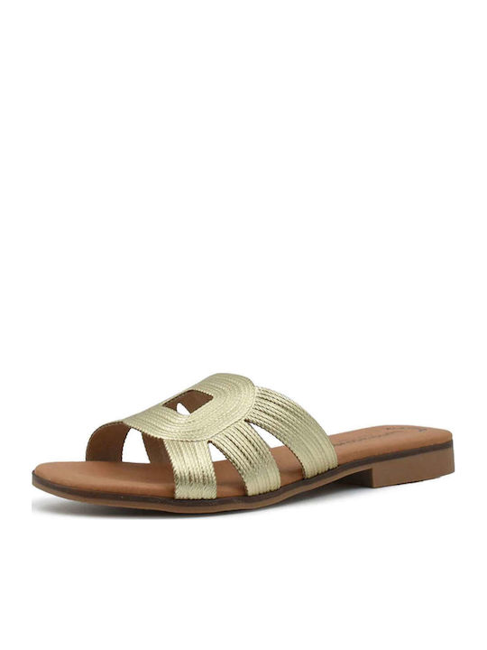 Leder Flache Sandalen für Damen in Gold Farbe