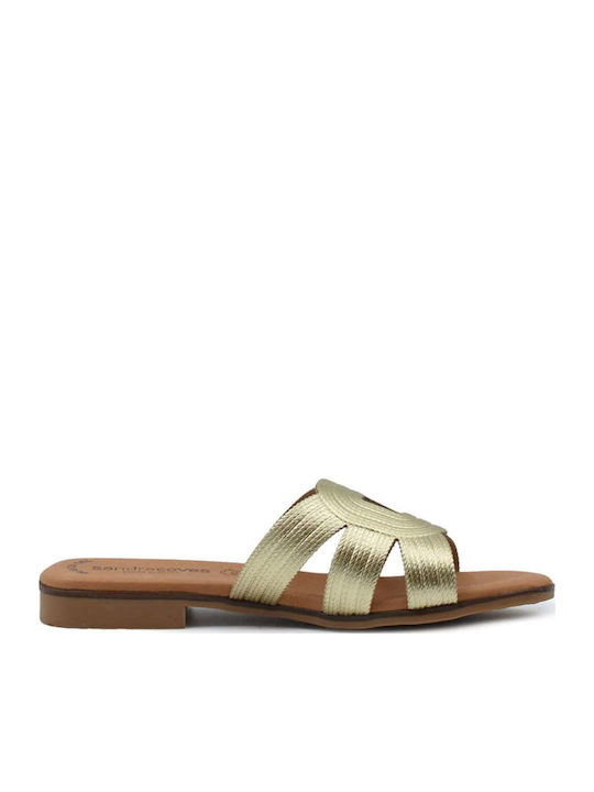 Leder Flache Sandalen für Damen in Gold Farbe