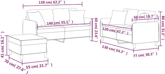 Living Room Furniture Set 2-Seater & 2-Seater & Stool Beige