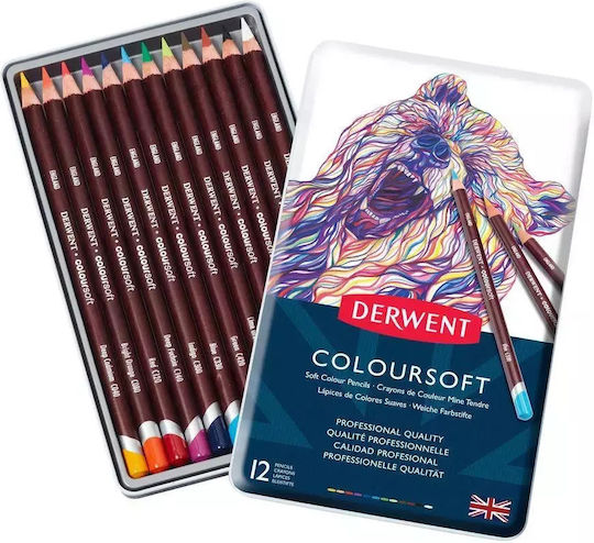Derwent метална кутия 12 цветни молива Coloursoft 0701026