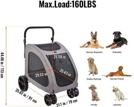 Vevor Geantă de mână pentru transport câine / pisici până la 73kg Gri M113xL91xA79cm.