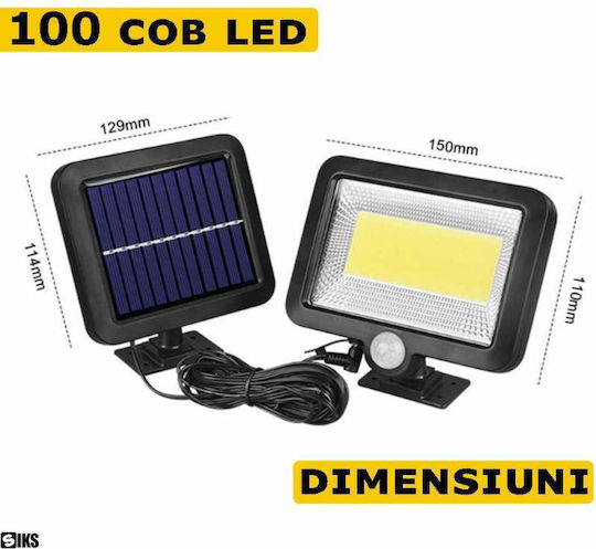 Siks Solar Lamp Remote Control 100 Cob Led Motion Light Sensor 1200 Mah Battery Included 260 Lm 5 M Cable 3 Intensity Levels Adjustable Solar Panel Water Resistant Black