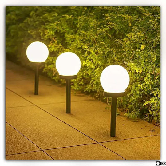 Set 3 Lămpi Solare Sferice Siks Tip Glob Led Exterior Grădină 2V Lumină Alb Cald Rezistent la Apă IP 44 Buton Pornit/Oprit Înălțime 35 cm Plastic Alb Negru
