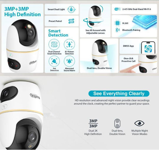 Dahua 1.0.01.04.43852 IP Surveillance Camera Full HD+ 3MP with Two-Way Communication and Lens 3.6mm