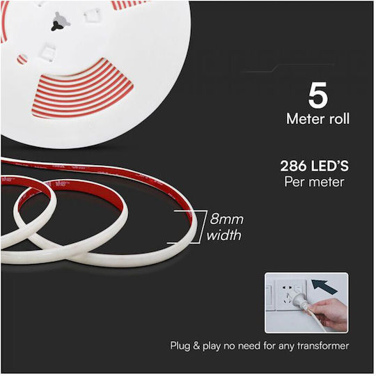 V-TAC Waterproof LED Strip 220V Natural White Light 5m Type COB