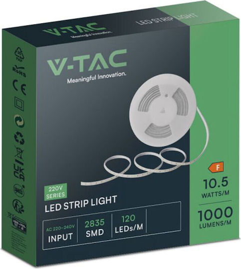 V-TAC Waterproof LED Strip 220V Green Light 10m Type SMD2835